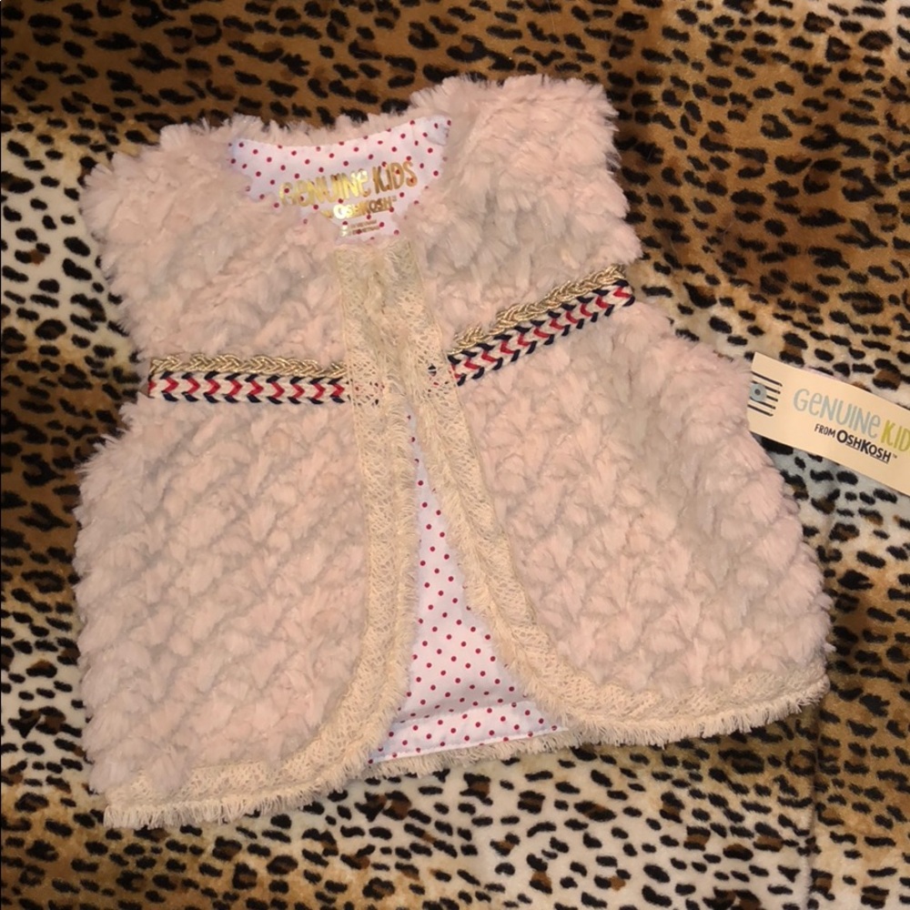 Genuine Kids Oshkosh red blue cream NWT fuzzy vest